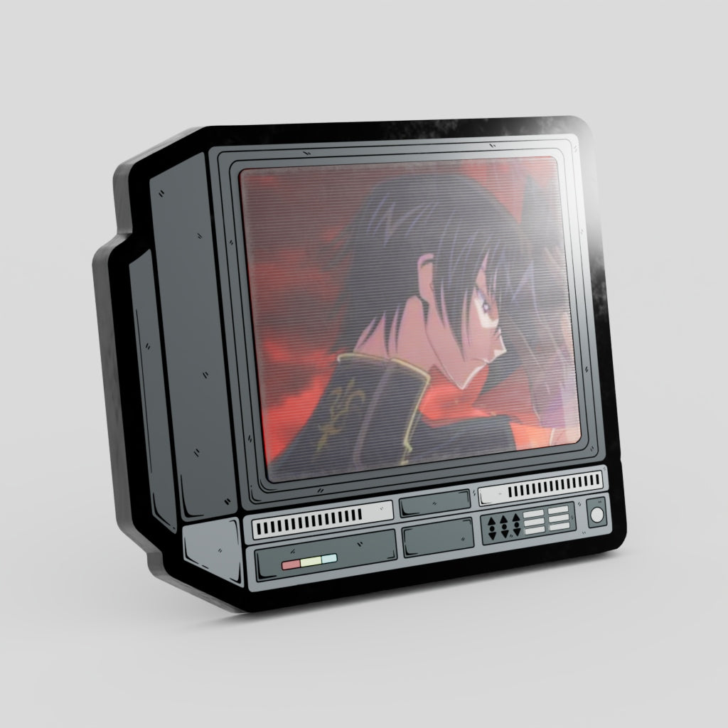 Vintage-style television set with an anime character on the screen against a gray background
Code Geass Pin Lenticular