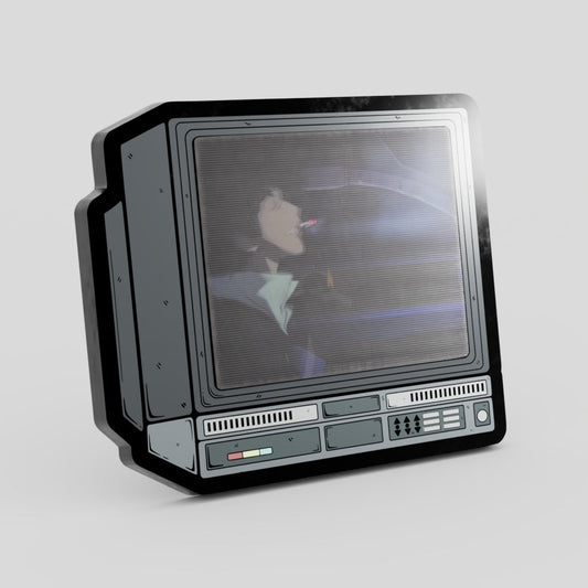 Vintage-style television set with a person inside on a gray background

Cowboy Bebop Lenticular Pin