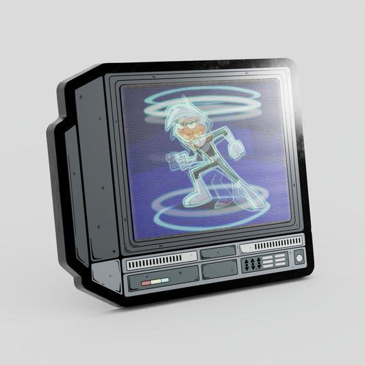Vintage-style television set with a character on its screen against a light gray background Danny Phantom Enamel Pin