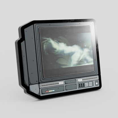 Vintage-style television set with a cloud on the screen against a light gray background Death Note Lenticular Enamel Pin On CRTV
