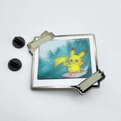 Lenticular Polaroid Surfing Pikachu 2.5" Enamel PIn