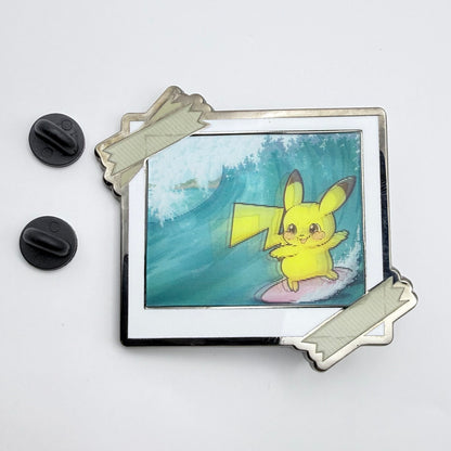 Lenticular Polaroid Surfing Pikachu 2.5" Enamel PIn