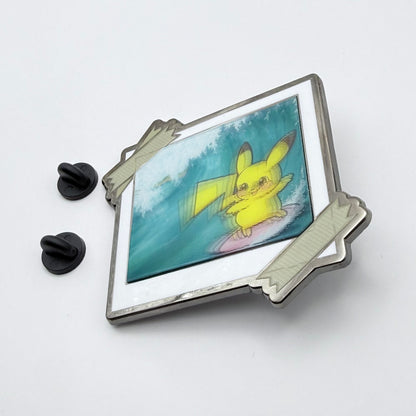 Lenticular Polaroid Surfing Pikachu 2.5" Enamel PIn