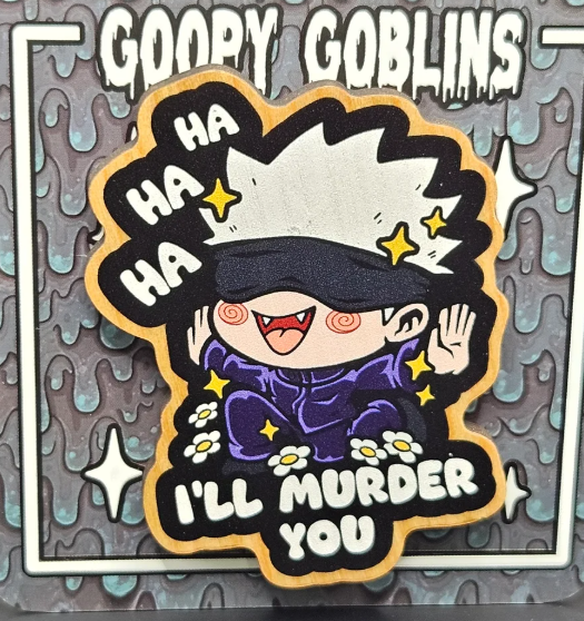 2" I'll Murder You Gojo Wood Pin