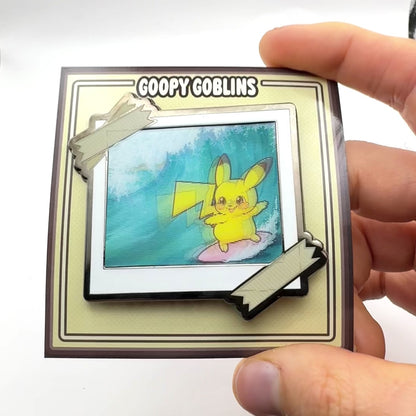 Lenticular Polaroid Surfing Pikachu 2.5" Enamel PIn